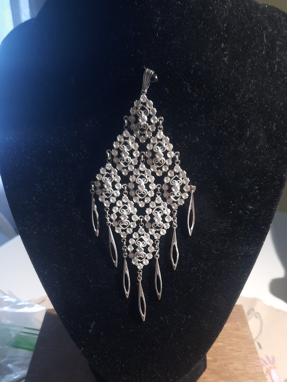 Silver Floral Filigree Statement Pendant - Silver